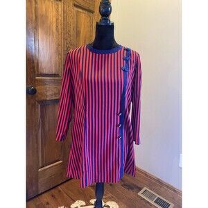 Red & Blue Striped 3/4 Sleeve Women’s Fitted Blouse Dressy Tailored Elegant Top